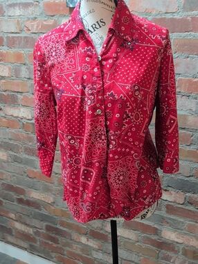 Red Bandana Print Button-Up Shirt